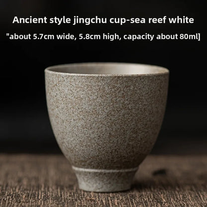 1pc Japanese Style Handmade Stoneware Tea Cup Kung Fu Tea Set Tea Cup Small Single Cup Ancient Style Quiet Road Cup Bowl Teac