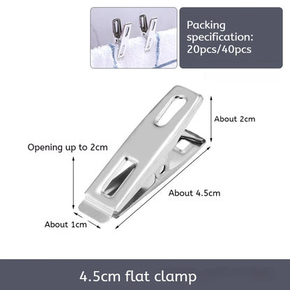 20pcs Stainless Steel Flat Mouth Clothespins, Binder Clips, Drying Hanger, Metal Clip Set, Metal Clothes Clips For Clothes So