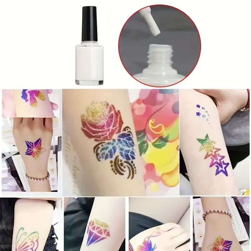 Glitter Temporary Tattoo Set 24 Colors with 2 Bottles of Glue,3 Sheets of Stencil Paper for Stage Performances,Christmas Part