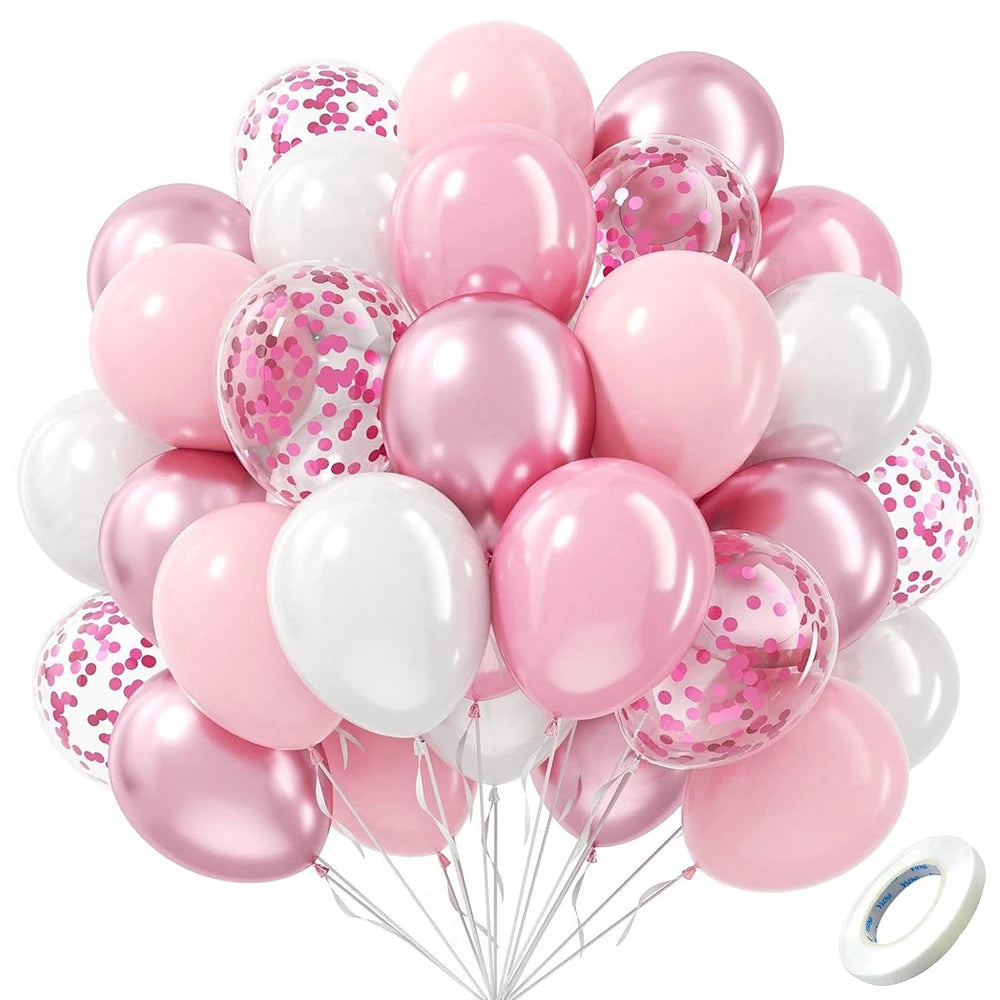 Pastel Pink White Latex Balloons Set Metallic Pink Confetti Balloon Wedding Bridal Shower Baby Shower Girls Birthday Decorati