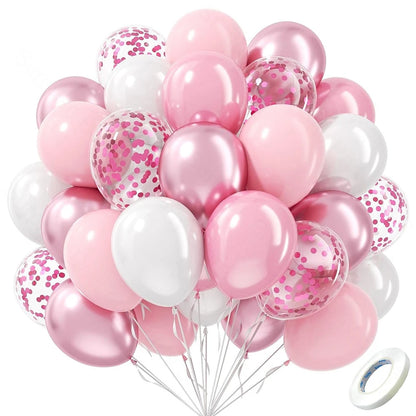 Pastel Pink White Latex Balloons Set Metallic Pink Confetti Balloon Wedding Bridal Shower Baby Shower Girls Birthday Decorati