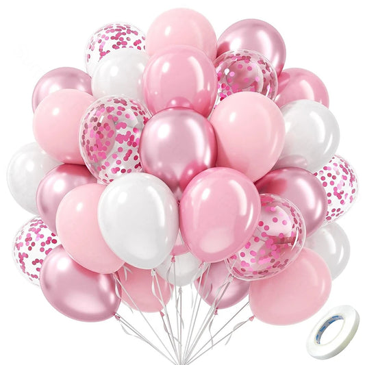 Pastel Pink White Latex Balloons Set Metallic Pink Confetti Balloon Wedding Bridal Shower Baby Shower Girls Birthday Decorati
