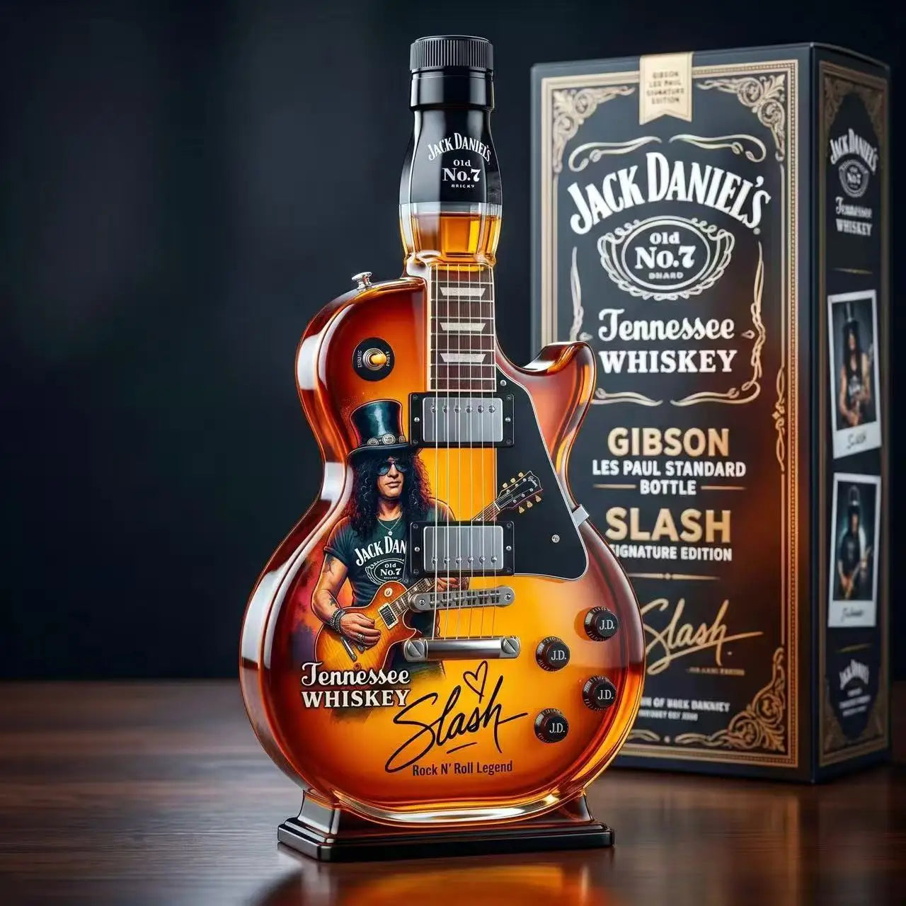 Retro Sunset Gradient Guitar Shaped Whiskey Bottle High Borosilicate Glass Vintage Rock Collectible Home Bar Decor Gift - A