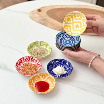 6/10 Pieces of Ceramic Condiment Dishes, Bohemian Plates, Sauce Dishes, Household Soy Sauce Vinegar Spice Dishes, Suitable fo