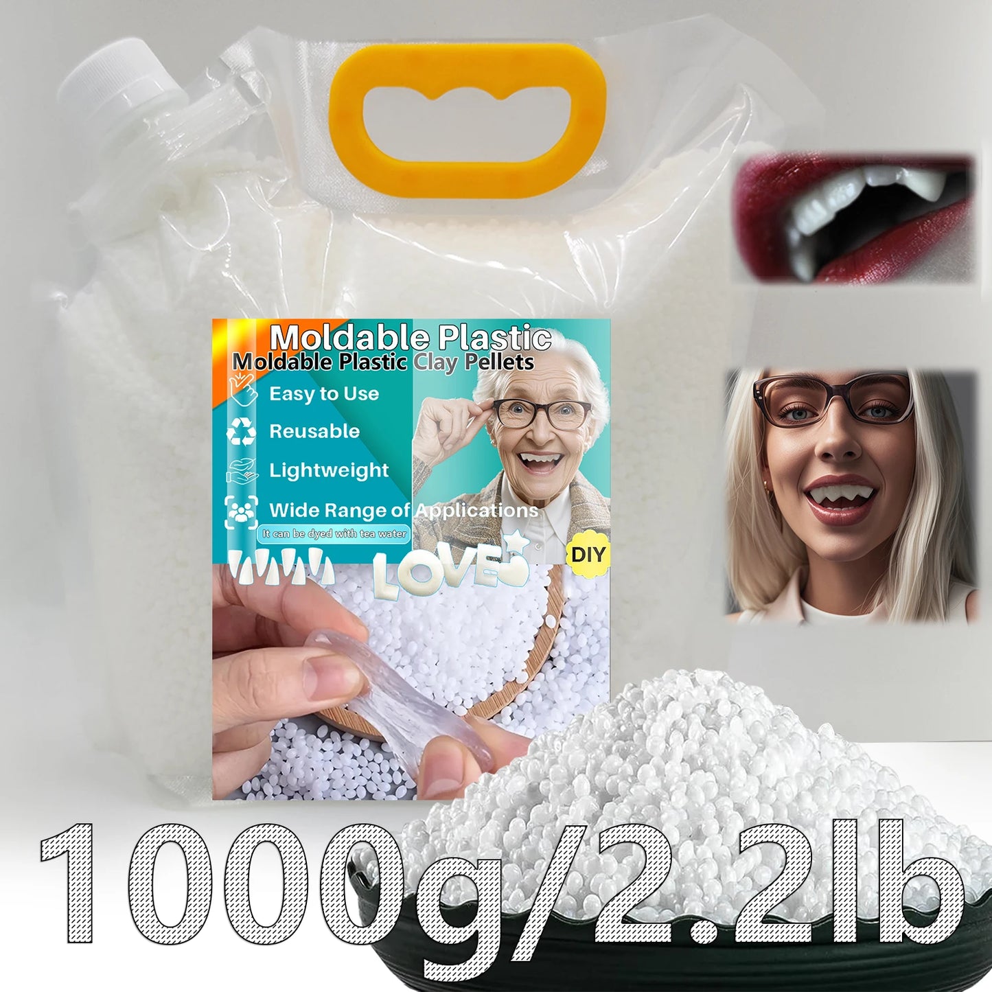 Moldable Plasti - party temporary teeth decoration, thermoplastic bead multi shaped plastic melt reusable hot bead crafts, DI
