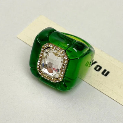 New Colorful Rhinestones Ring Geometric Three-dimensional Finger Ring Elegant Jewelry Square Ring Women - 02