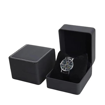 Lnofxas Black Single Watch Gift Box with Pillow PU Leather Wristwatch Display Case Organizer for Men - Matte Black