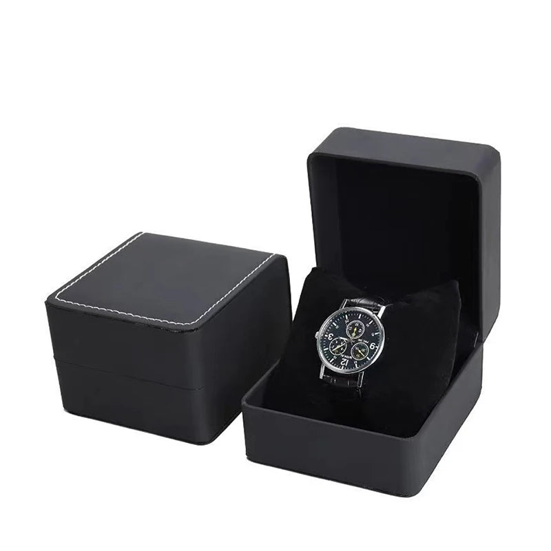 Lnofxas Black Single Watch Gift Box with Pillow PU Leather Wristwatch Display Case Organizer for Men - Matte Black