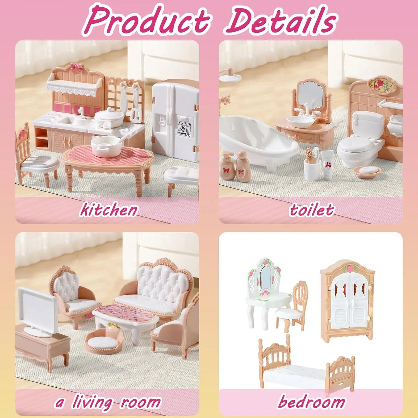 Miniature Dollhouse Furniture Kitchen Living Room Bedroom Bathroom Doll House Furniture Pretend Play Dollhouse Miniatures