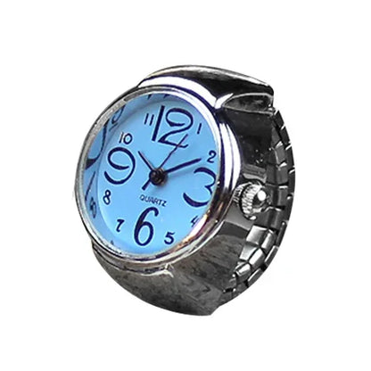 Vintage Punk Finger Watch Mini Elastic Strap Alloy Watches Couple Rings Jewelry Clock Retro Roman Quartz Watch Rings Women Me