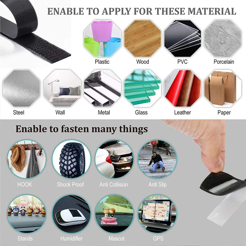 1-10M Self Adhesive Hook and Loop Tape Fastener House Diy Magic Tap Auto Double Sided Roll Strong Glue Home Strap Strips Doub