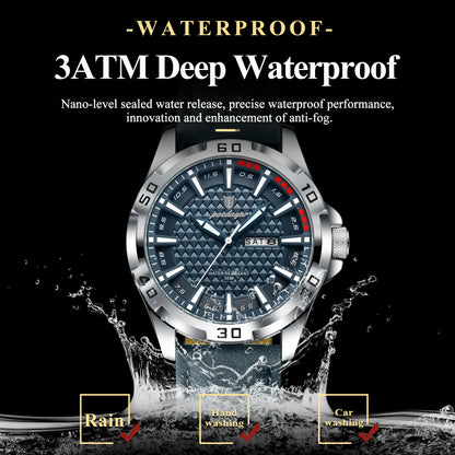 POEDAGAR Original Man Wristwatch Top Luxury Waterproof Luminous Date Week Watch For Men Quartz Sport Leather Men's Watches Re