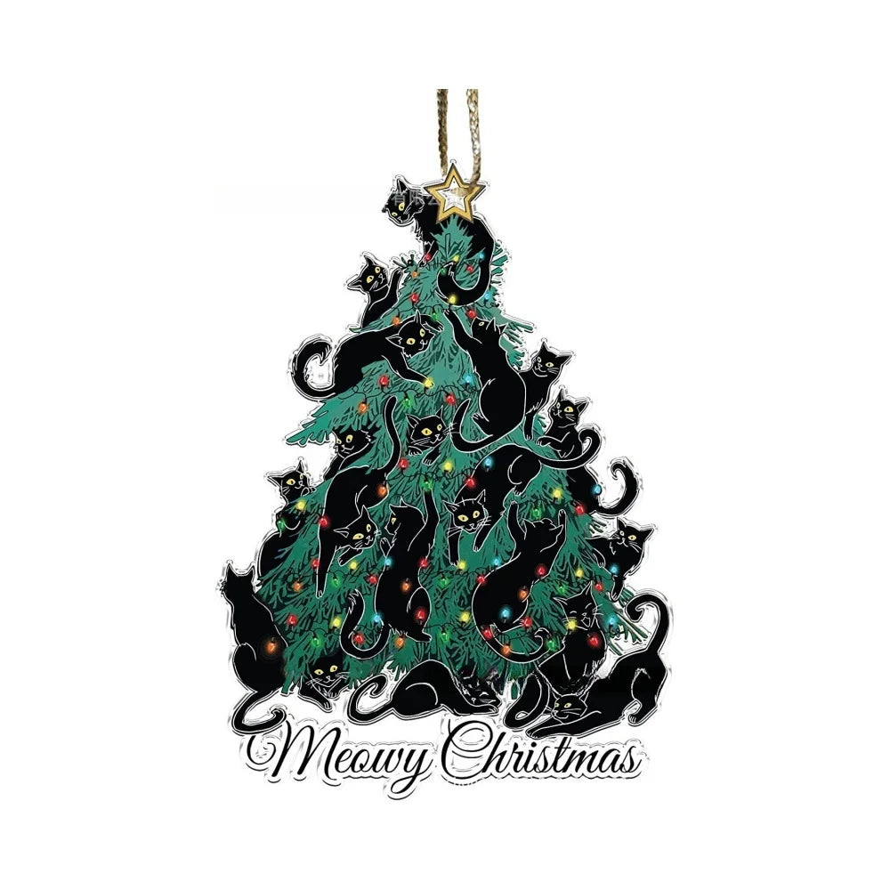 Charming Black Cat Christmas Ornament 2d Acrylic Hanging Decor For Tree Car Mirror Keychain Kid Xmas Gift Holiday Party Suppl