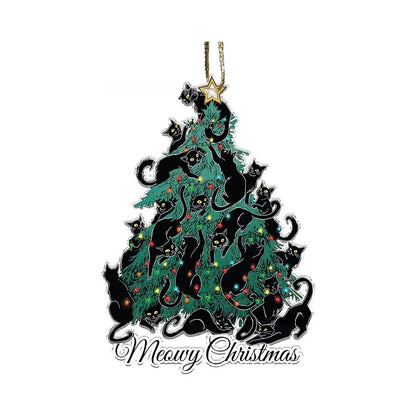 Charming Black Cat Christmas Ornament 2d Acrylic Hanging Decor For Tree Car Mirror Keychain Kid Xmas Gift Holiday Party Suppl