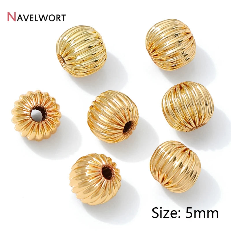 14K Gold Plated Oval Stripe Spacer Beads,Beads Separator,Brass Metal Flat Spacer Beads For Bracelet Necklace Making Accessori