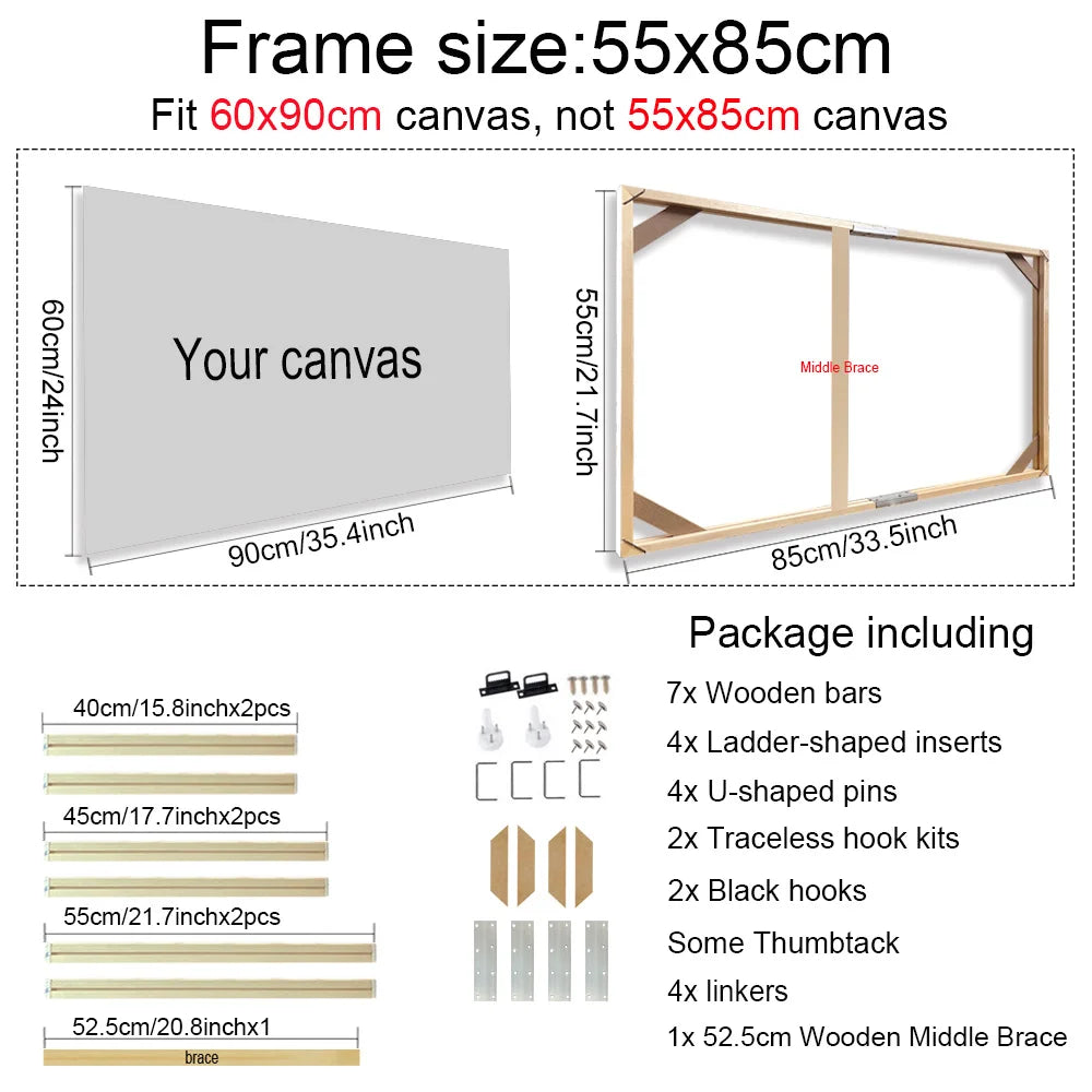 Various Sizes Canvas Frame Wooden Frames Natural Wooden Photo Oil Painting Canvas Diamond Painting Frames Canvas Wood Wall Fr