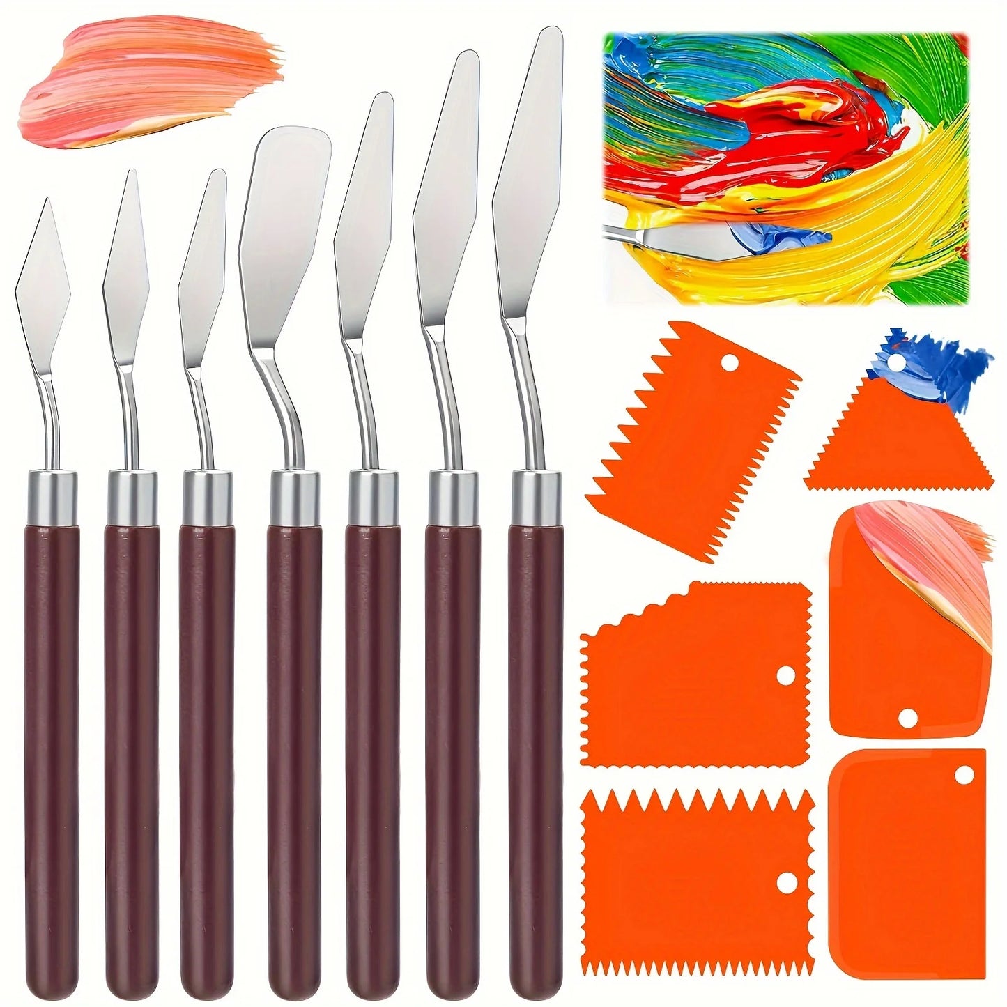 5pcs Art Oil Painting Scraper Paint Scraper Wooden Handle Palette Knife Set for Gouache Oil Painting Learners
