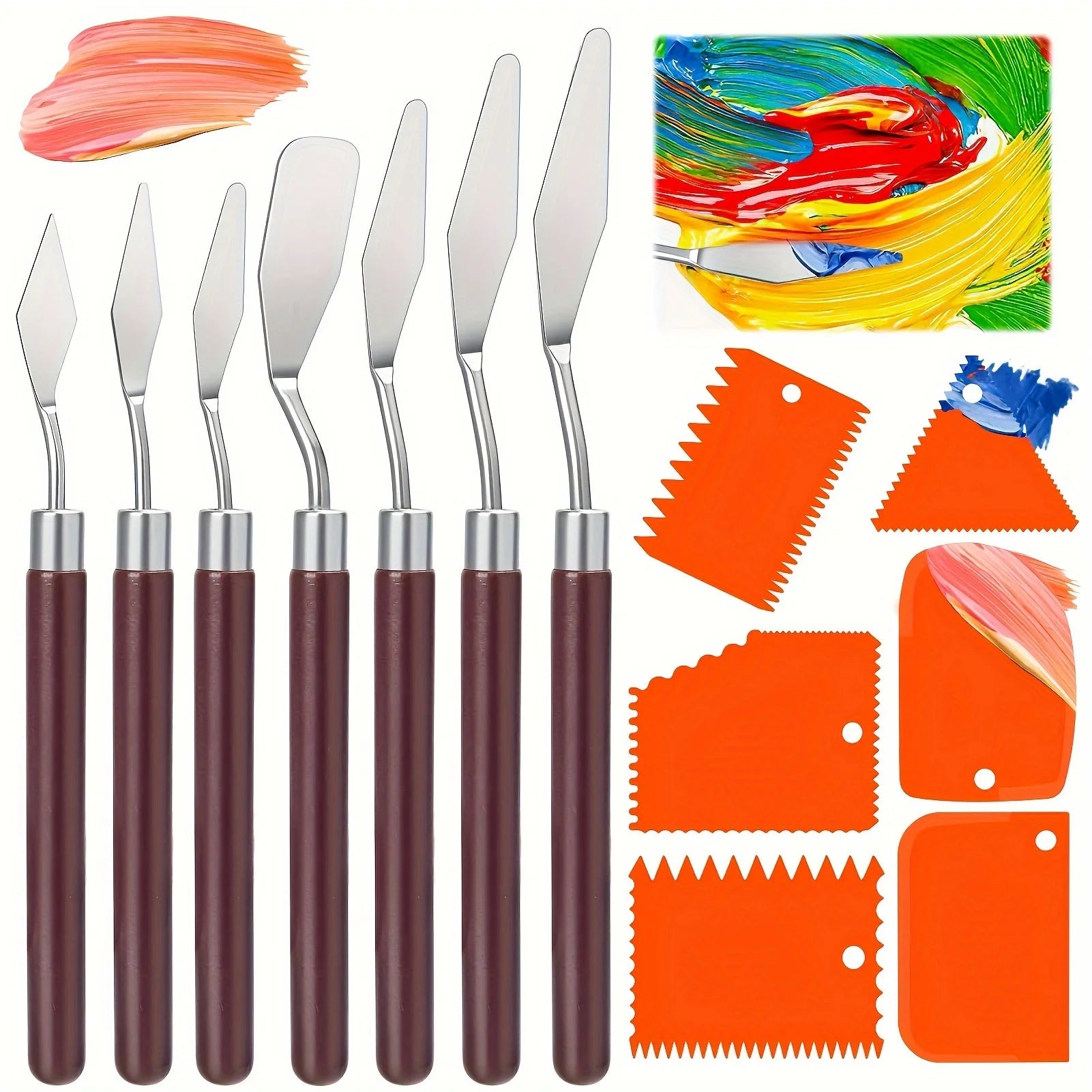 5pcs Art Oil Painting Scraper Paint Scraper Wooden Handle Palette Knife Set for Gouache Oil Painting Learners - 7 pcs B