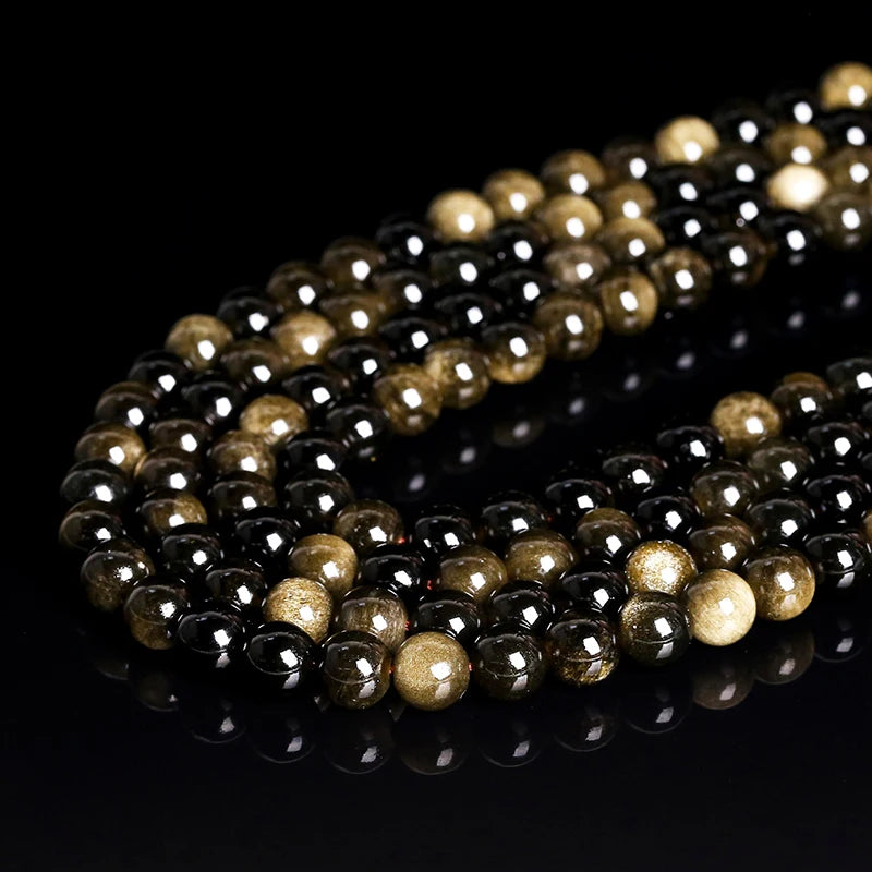 Natural Stone Golden Obsidian Bead Irisation Round Loose Spacer 4 6 8 10 12mm For Jewelry Making Diy Bracelet Necklace Access