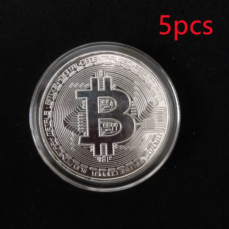5pcs Gold Plated Casascius Art Collection Gift crypto Commemorative Physical Metal AntiqueImitation Bitcoin Coin Collectible