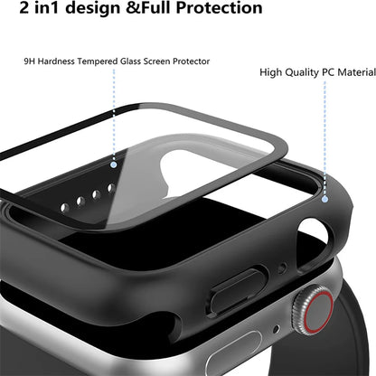 Tempered Glass+Case For Apple Watch 38mm 40mm 41mm 42mm 44mm 45mm 46mm Screen Protector Protective Cover iWatch 10 8 7 9 6 SE