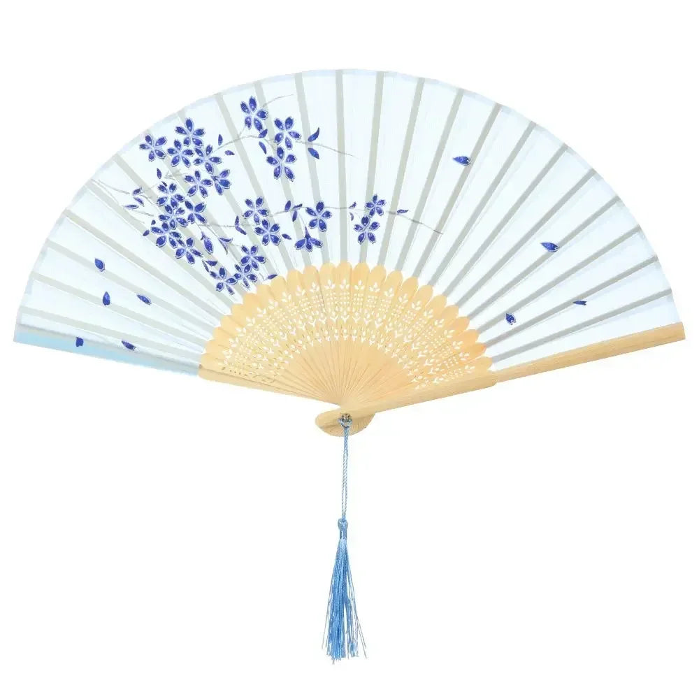 Retro Flower Pattern Home Decoration Elegent Bamboo Folding Fan Chinese Style Painting Handheld Fan Dance Performance Props -