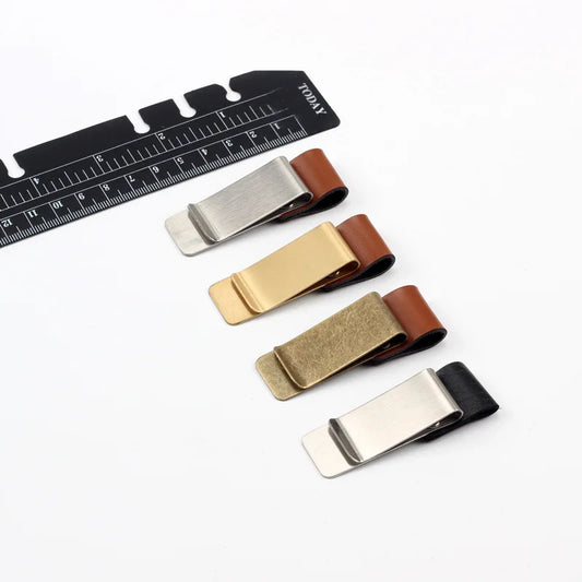 Handmade Leather Brass Stainless Steel Pen Holder Clip Journal Notebook Paper Folder Writing Office Supplies