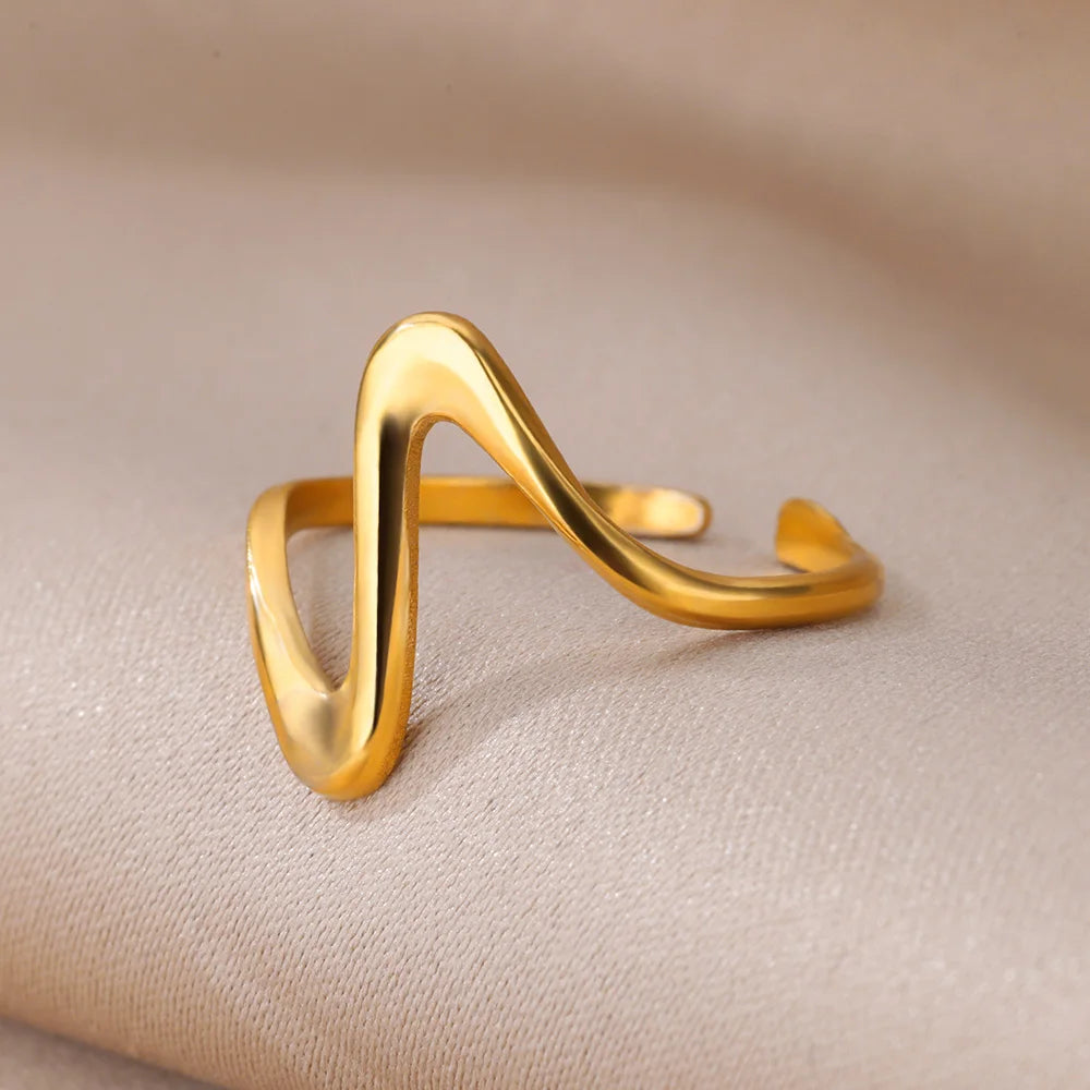 Stainless Steel Rings for Women Waterproof Open Gold Color Ring Wedding Couple Band Jewelry Gifts Items anillos