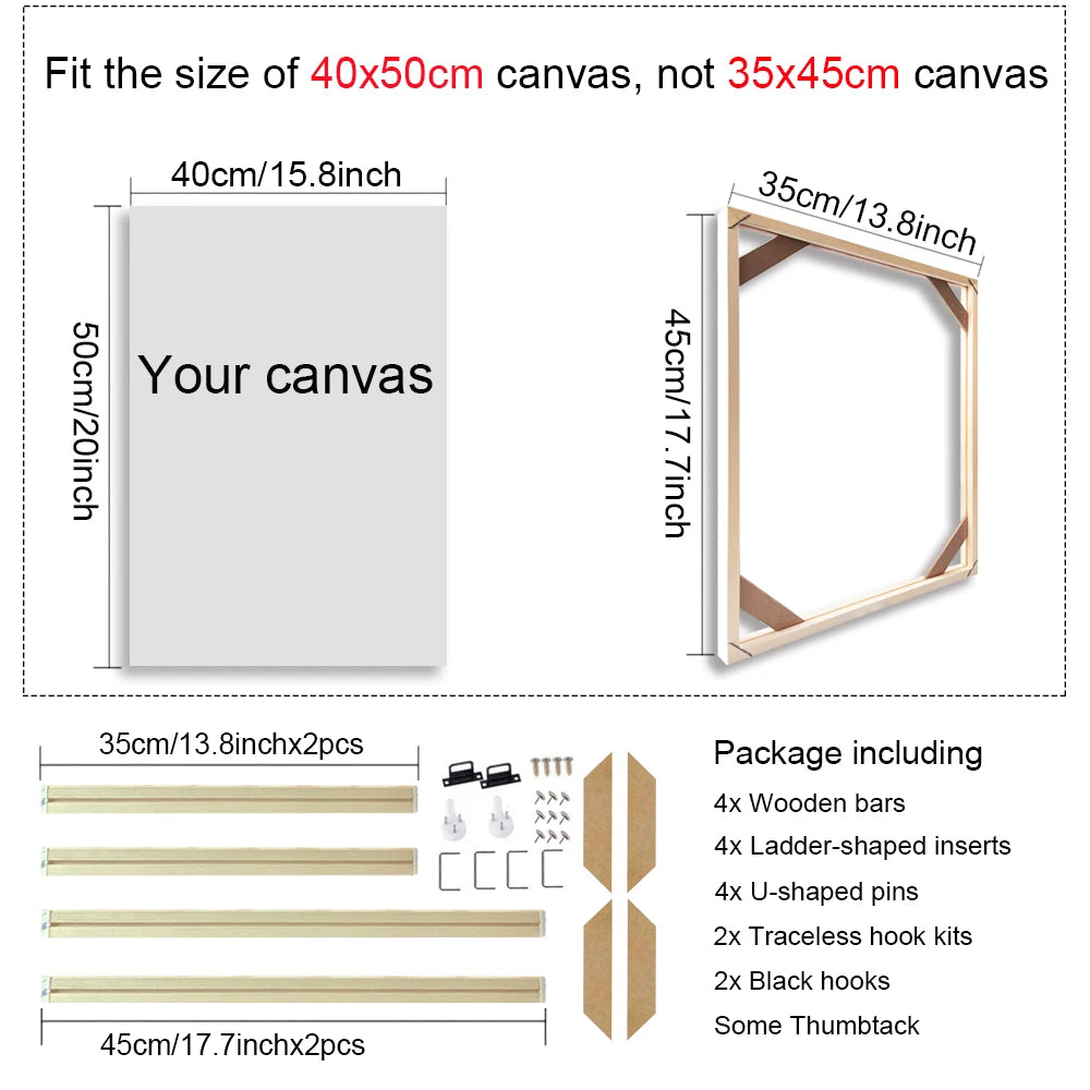 Various Sizes Canvas Frame Wooden Frames Natural Wooden Photo Oil Painting Canvas Diamond Painting Frames Canvas Wood Wall Fr