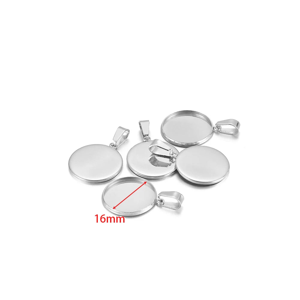 10pcs Stainless Steel 6-30mm Cabochon Cameo Base Settings Round Bezel Blank Tray for DIY Handmade Jewelry Charm Making - stee