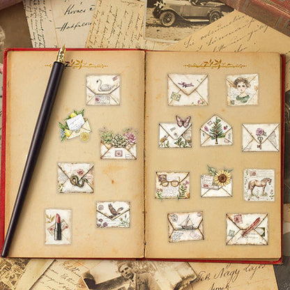 50pcs Vintage Envelope Transparent PET Stickers Decals For Phone Laptop Notebook Refrigerator DIY Aesthetic Waterproof Sticke