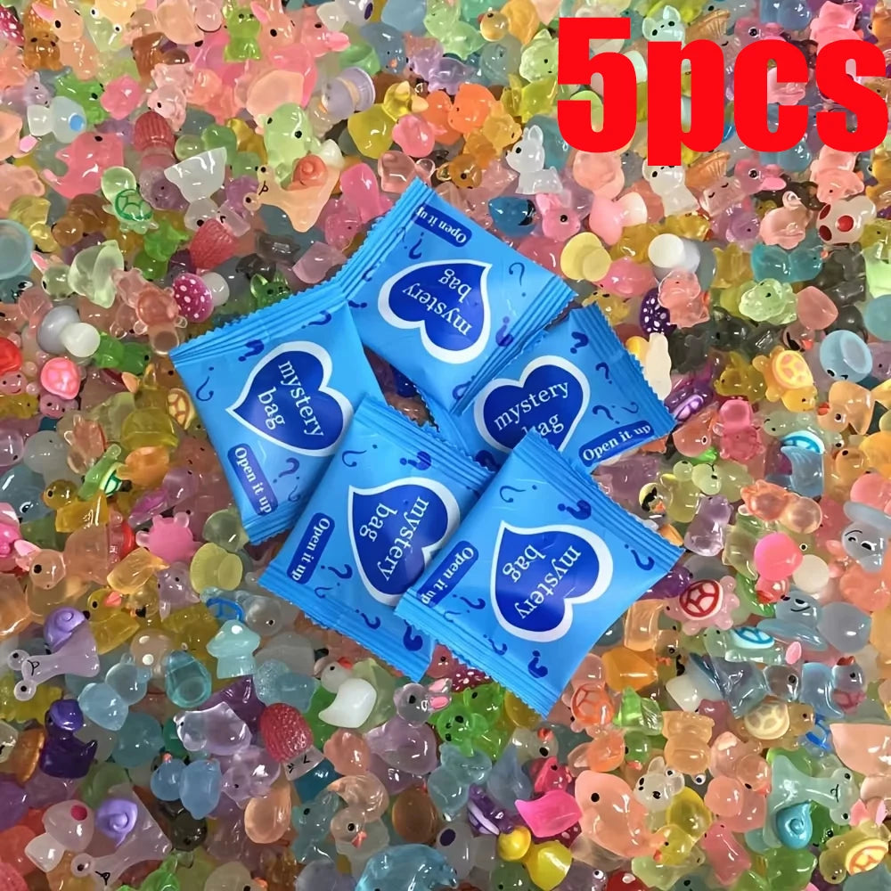 60pcs Glow In The Dark Mini Resin Animals & Mushroom Blind Bags Fairy Garden Decor Micro Landscape Birthday Gift Surprise - 5