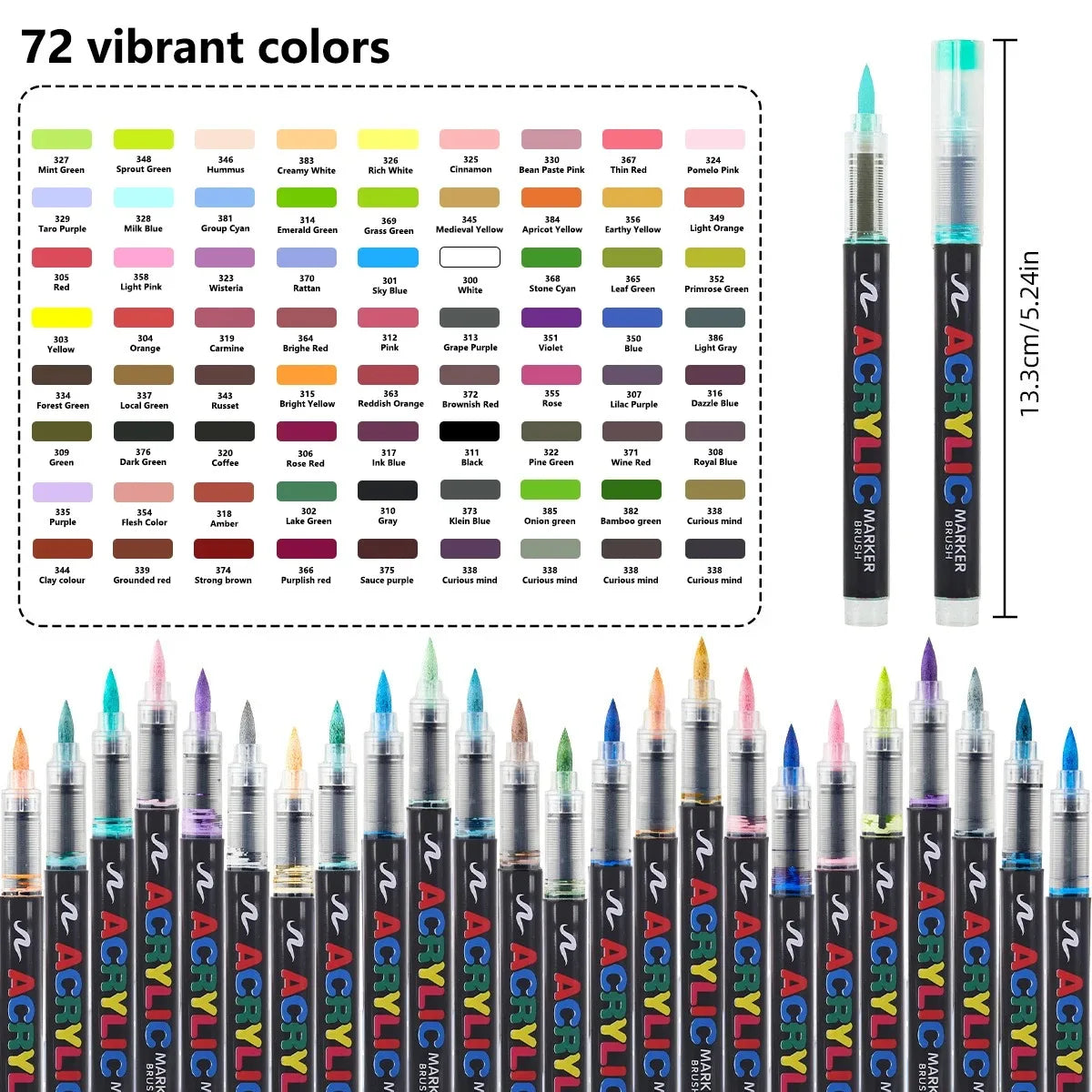 12-366 Colors Acrylic Marker Set Waterproof Acrylic Brush Marker Professional Acrylic Painting Marker DIY Art Supplies - 72 C