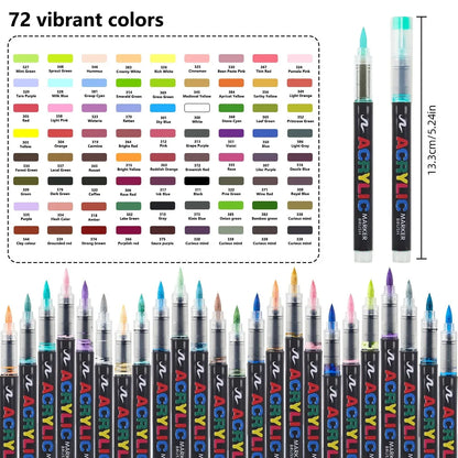 12-366 Colors Acrylic Marker Set Waterproof Acrylic Brush Marker Professional Acrylic Painting Marker DIY Art Supplies - 72 C