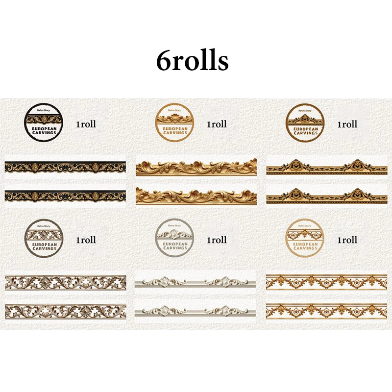 6 Rolls Royal Aesthetic Washi Tape, Versatile for Various Art Styles, Elegant Craft Supplies for Collage Artists