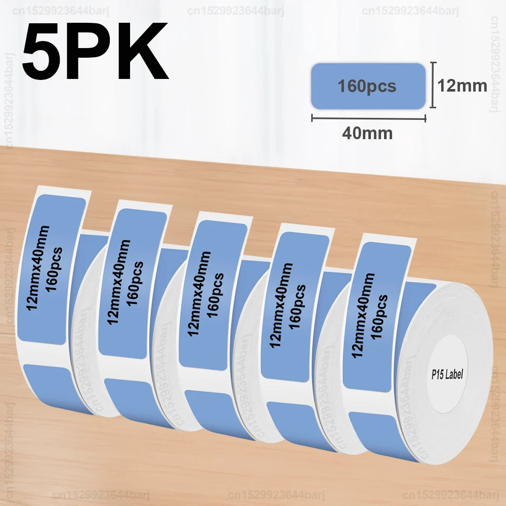 2/5/10Rolls P15 Thermal Label Sticker for Phomemo D30 Q30 Marklife P15 P12 DELI Q2 Label Maker White 12x40mm 15x30mm Label Ta