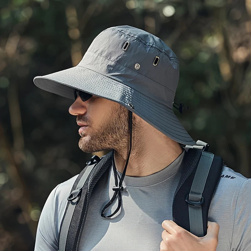 Wide Brim Bucket Hat for Men Women UV Protection Sun Hat with Adjustable Chin Strap Breathable Mesh for Hiking Fishing Campin