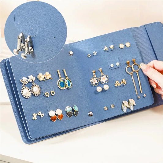 1PC PU Leather Ear Stud Storage Bag Multi-layer Jewelry Finishing Storage Organizer Book Type Storage Bag For Earrings Rings