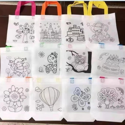 24pcs(12 Bags+12 Markers), DIY Graffiti Pack with Colored Markers, Reusable Animal Art Party Gift Bags, Storage Accessories