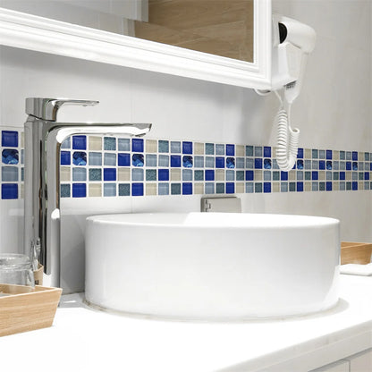 Mosaic Bathroom Waist Line Wall Stickers Waterproof Peel & Stick Art Backsplash Kitchen Office Skirting Line Decor Wallpaper