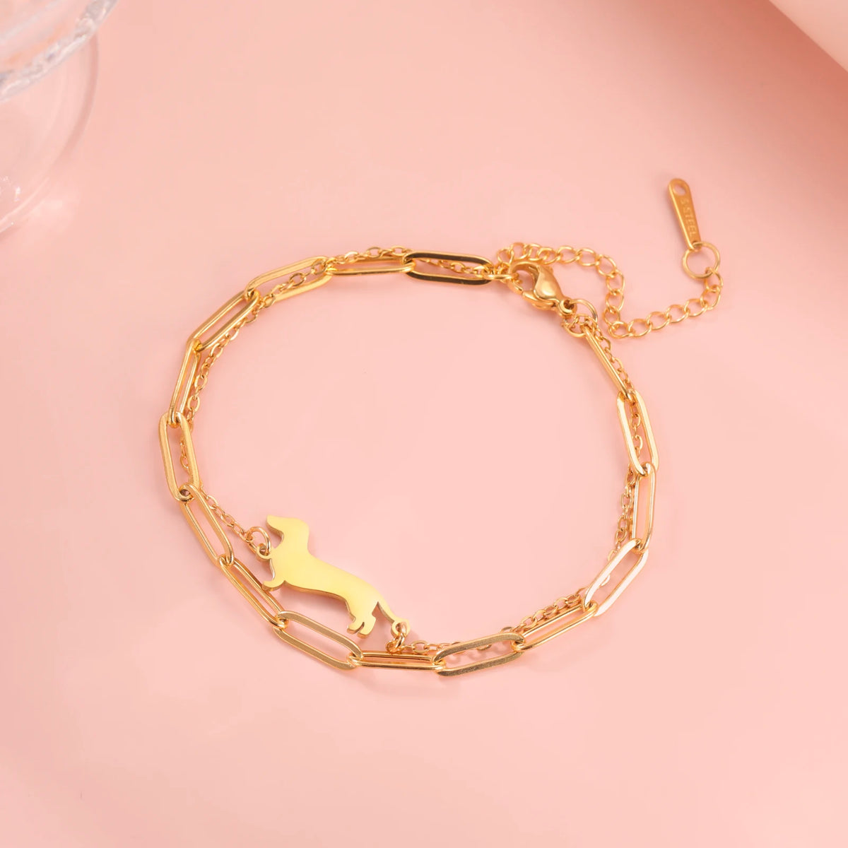 Cute Dachshund Dog Stainless Steel Bracelet for Women's Valentine's Day Commemorative Day Jewelry and Gift