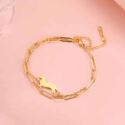 Cute Dachshund Dog Stainless Steel Bracelet for Women's Valentine's Day Commemorative Day Jewelry and Gift