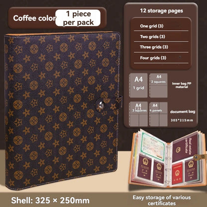 1PC Household ID Storage Book A4 Thickened Pattern ID Storage Bag Cat Eye Buckle Card Bag Storage Book Document Storage Book