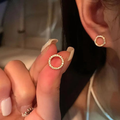 LATS Delicate Small Circle Stud Earrings for Women Gold Color Crystal Minimalist Summer Fashion Jewelry Party Accessories Gif