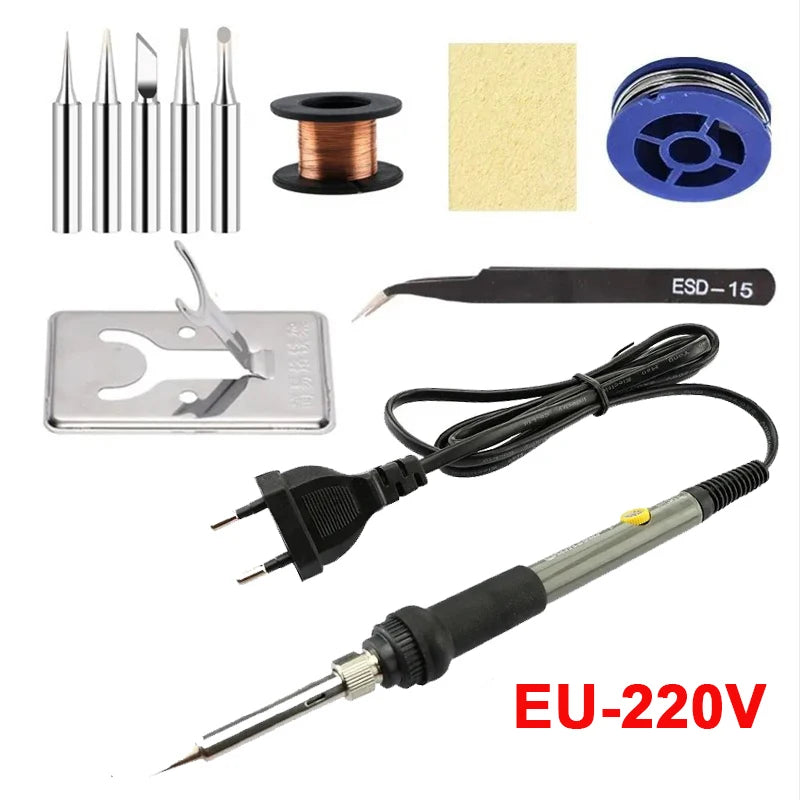 60W Adjustable Temperature Electric Soldering Iron Welding Iron Rework Station Heat Pen Tips DIY Repair Tool - Gray EU 7pcs K