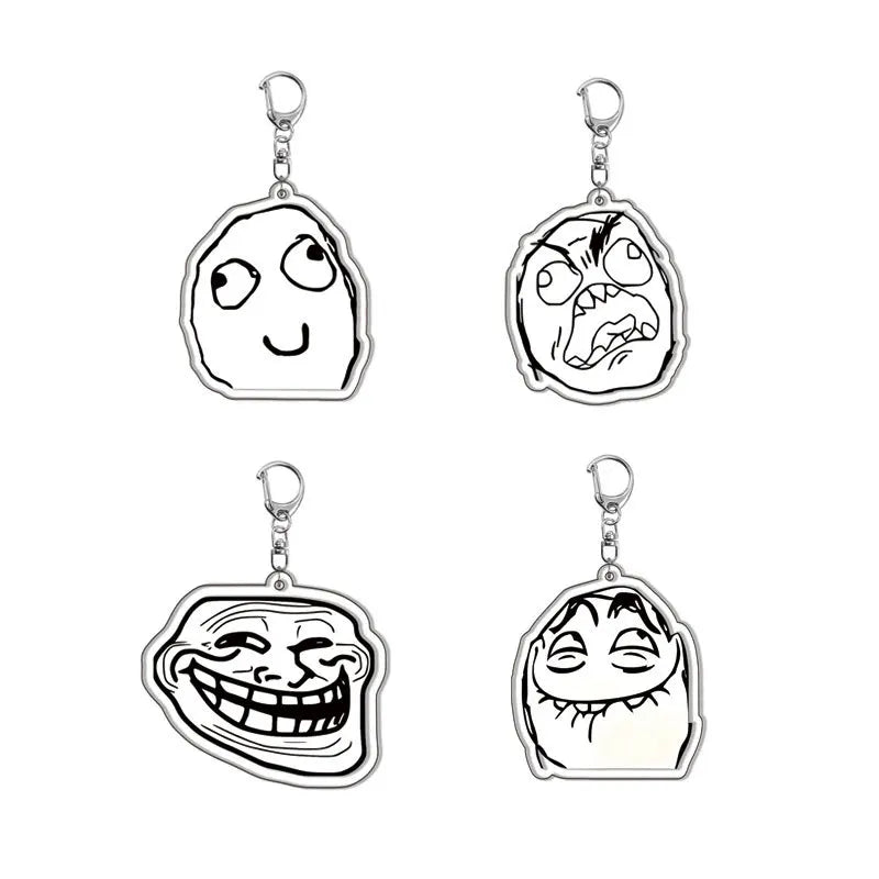 Creative Troll Face Keychains No Me Gusta Rage Forever Alone Acrylic Pendant Key Chain Backpack Car Ornament Comic Fans Gift