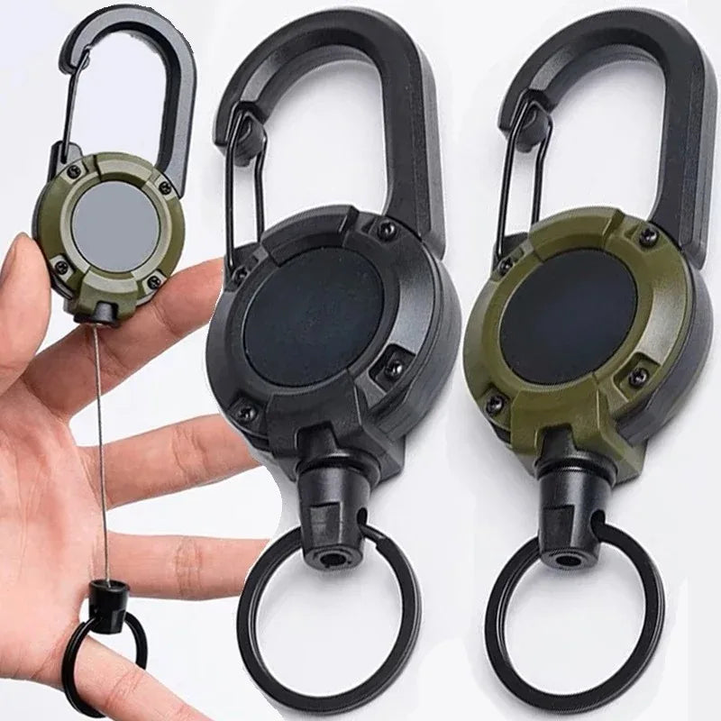 Retractable Heavy Duty Pull Reel Carabiner Key Chains Strong Steel Wire Rope Buckle Spring Key Ring Outdoor Sporty Keychain T
