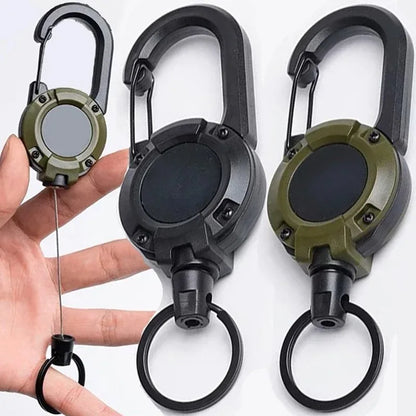 Retractable Heavy Duty Pull Reel Carabiner Key Chains Strong Steel Wire Rope Buckle Spring Key Ring Outdoor Sporty Keychain T
