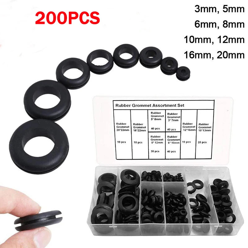 200pcs 3/5/6/8/10/12/16/20mm Rubber Seal Ring Oil Sealing Grommet Gasket for Protect Wire Cable Hole Protection Ring Shim Was