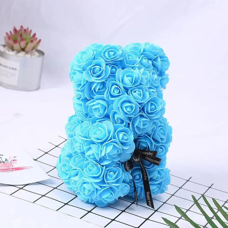 25cm Artificial Teddy Rose Flower Bear with Box Romantic Valentines Day Gift Girlfriend Women Anniversary Wedding Party Suppl